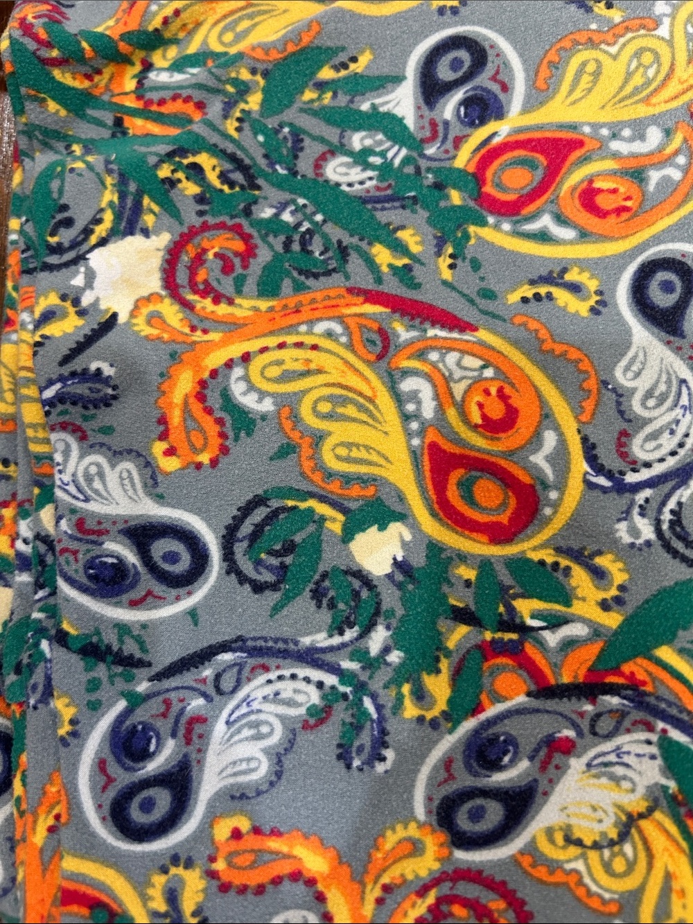 LuLaRoe Vibrant Paisley Print leggings in Gray, Yellow, Orange & Green